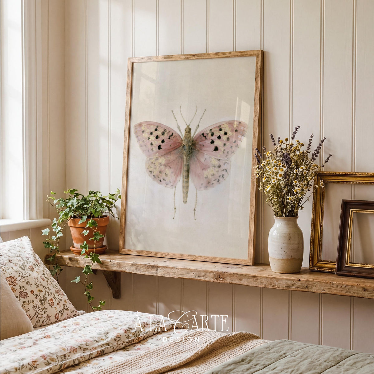 Pale butterfly digital wall art featuring delicate symmetrical wings and collectible natural history aesthetic