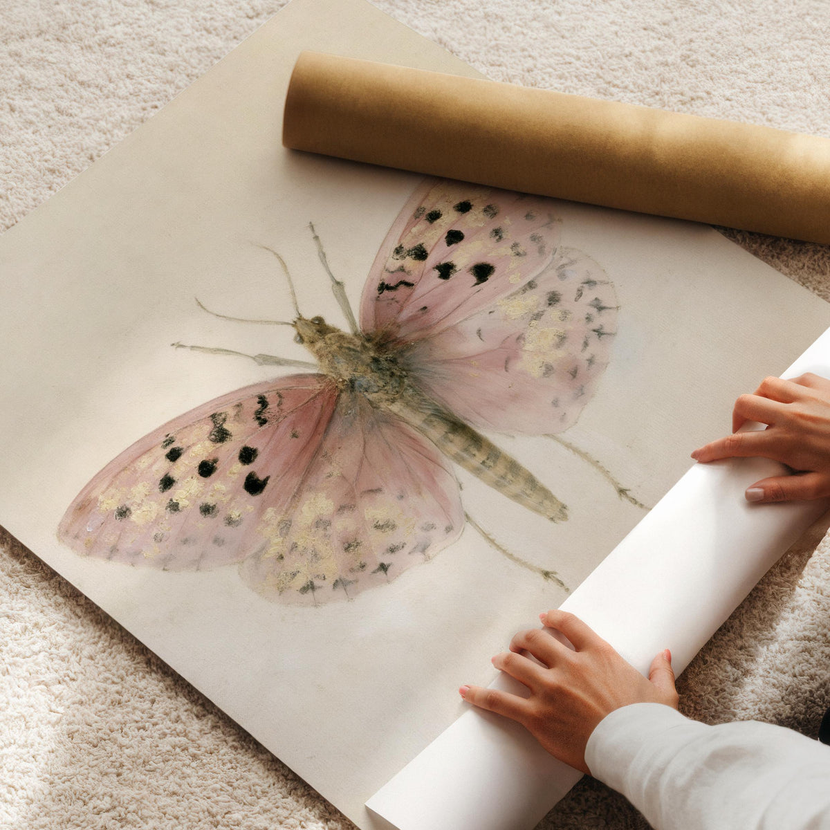 Pastel butterfly picture printable for grandmillenial decor — soft romantic tones with scientific illustration style