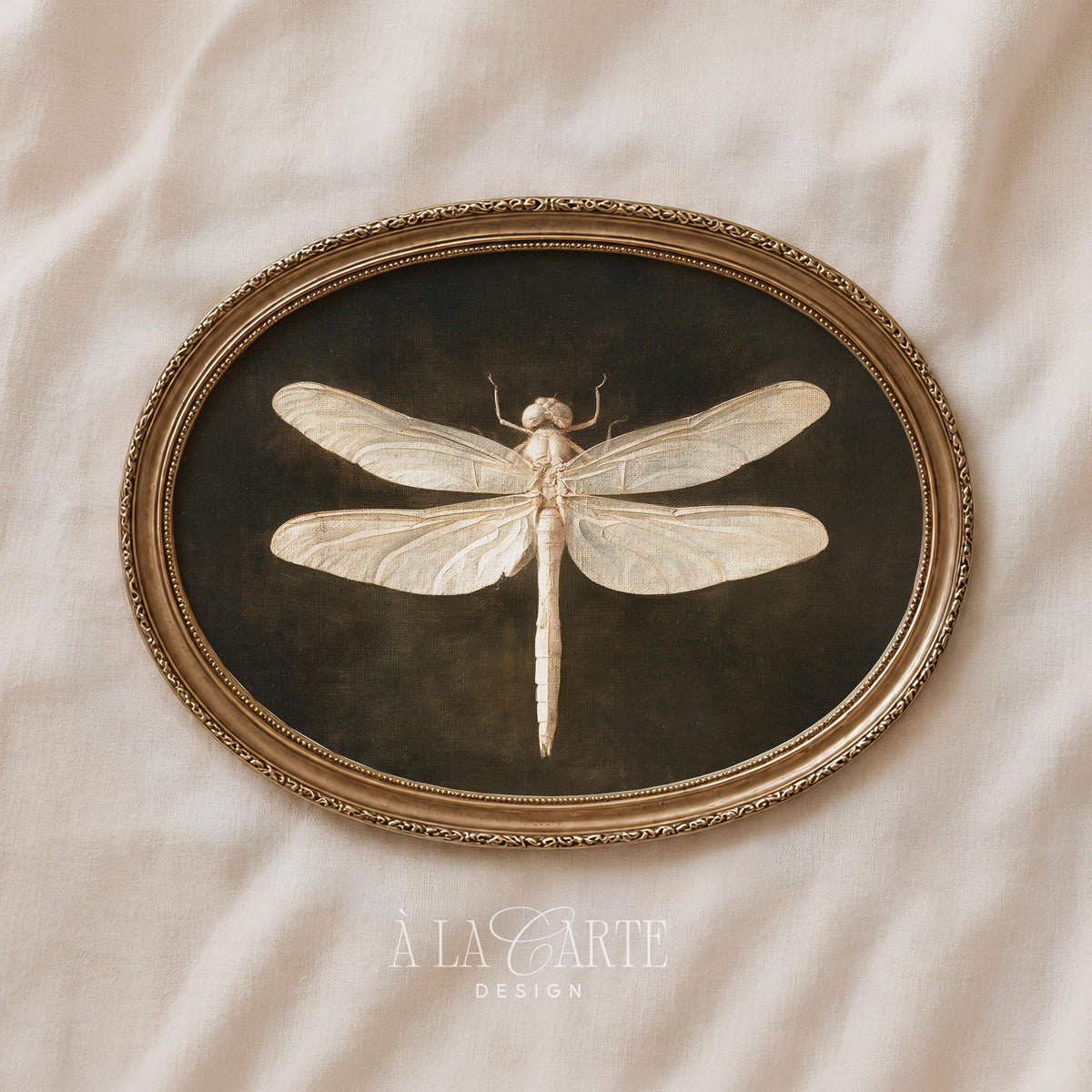 Antique entomology poster wall decor showcasing dragonfly specimen with cream tones and aged museum aesthetic