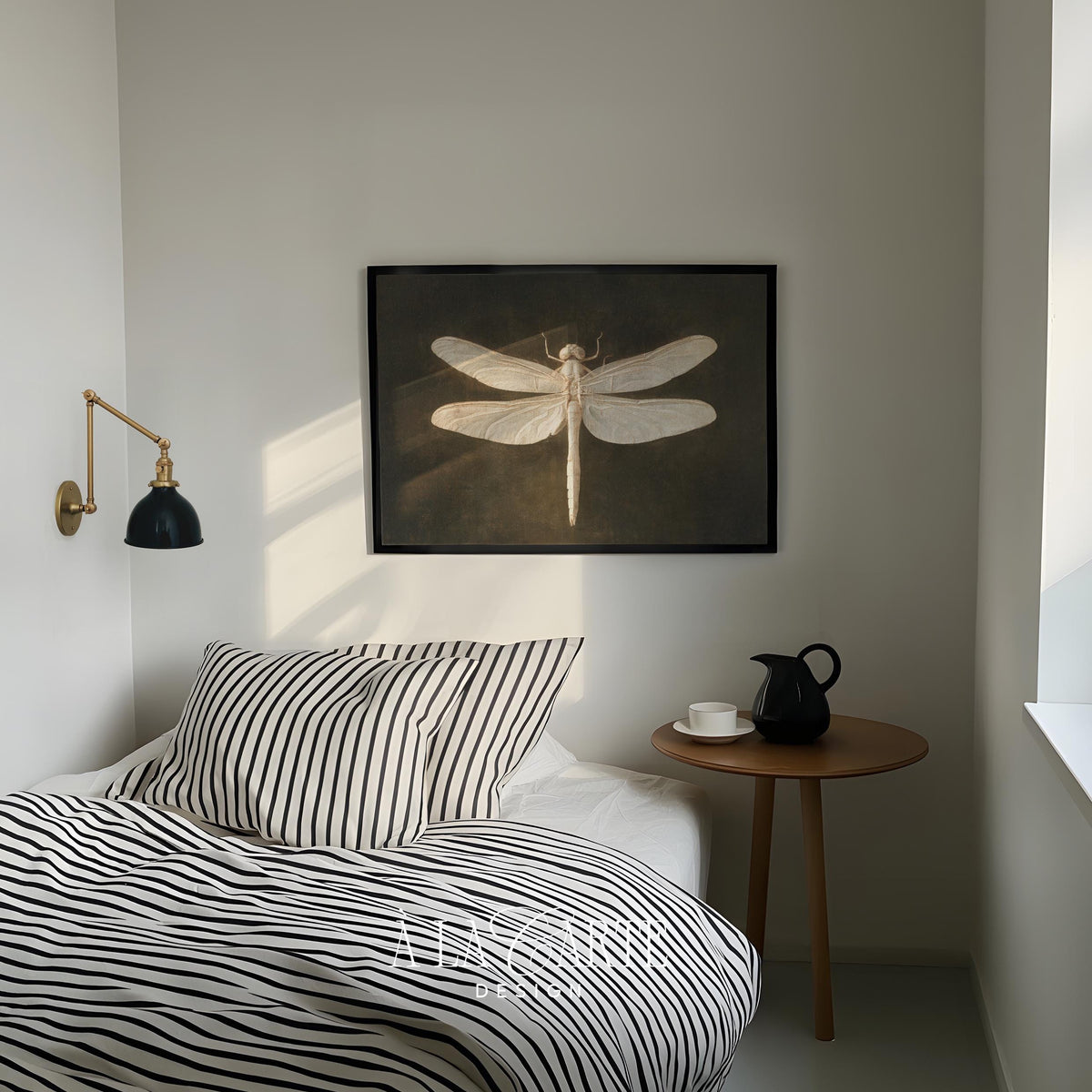 Vintage dragonfly printable artwork for gallery wall — atmospheric dark academia with botanical scientific aesthetic