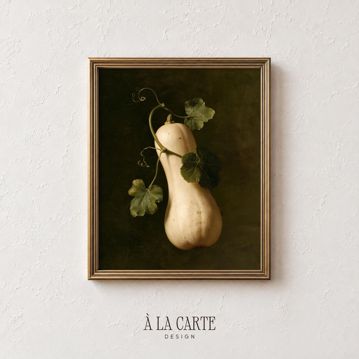Still life butternut poster printable art — rustic farmhouse autumn harvest with rich earthy tones