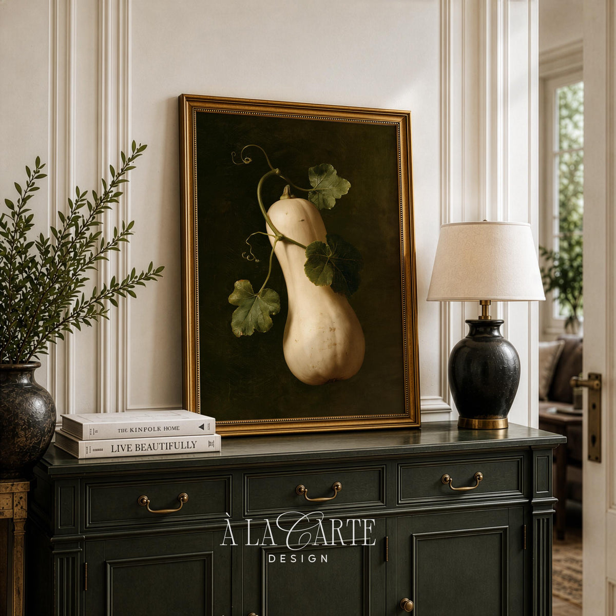 Cottage core autumn poster instant download — butternut study with curling tendrils and earthy hues