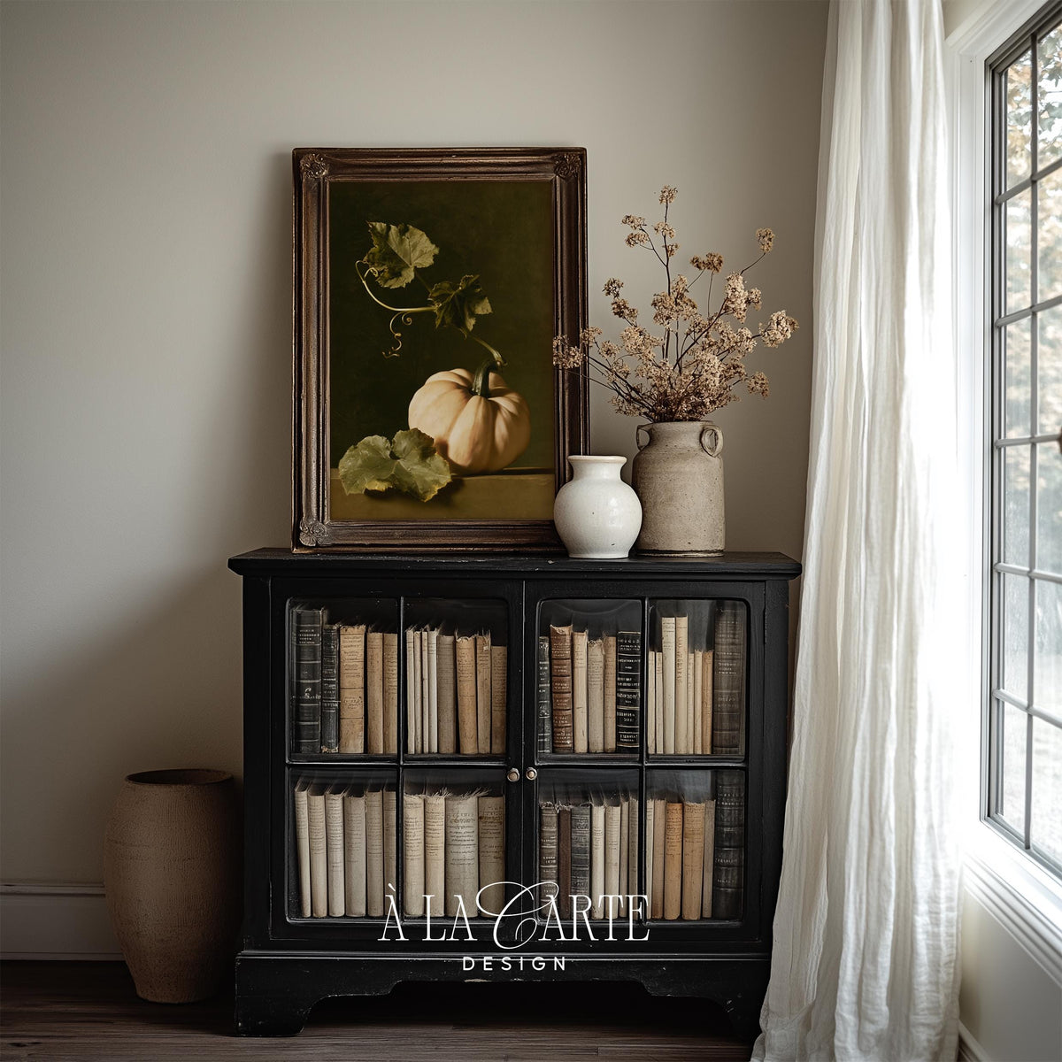 Pale pumpkin painting printable for seasonal display — dark academia aesthetic with muted earth tones