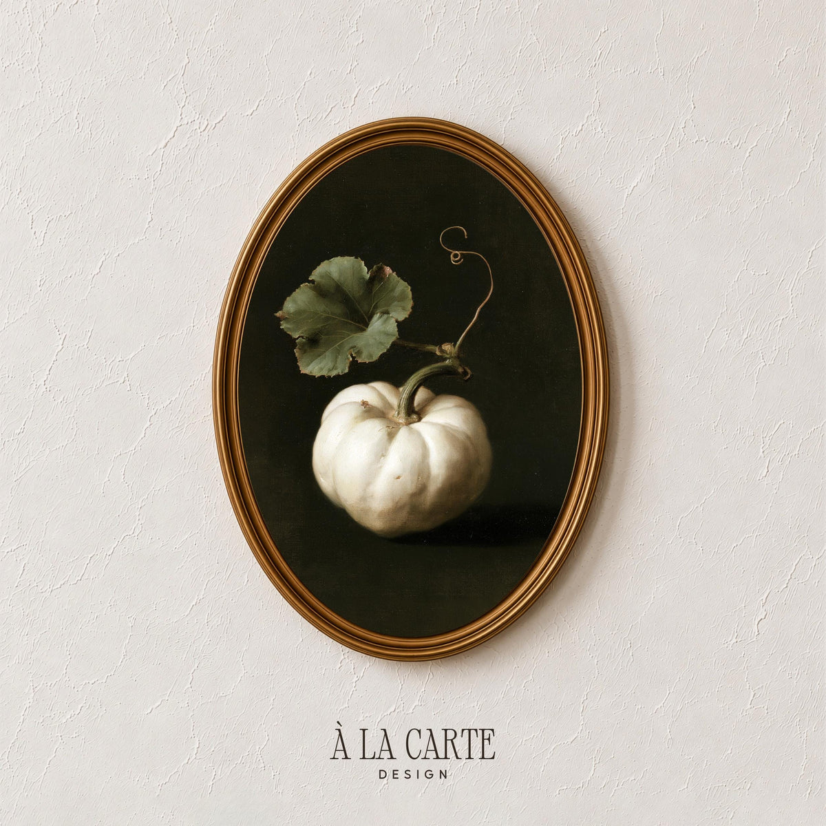 Vintage farmhouse gourd picture wall art — moody oil painting style with curling vine and refined aesthetic