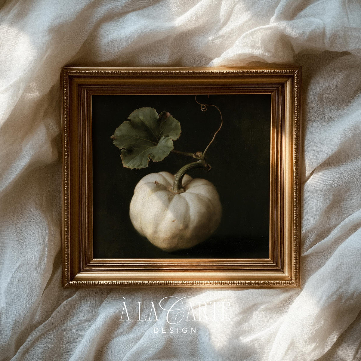 Atmospheric autumn pumpkin artwork instant download — old master painting technique with muted rustic palette