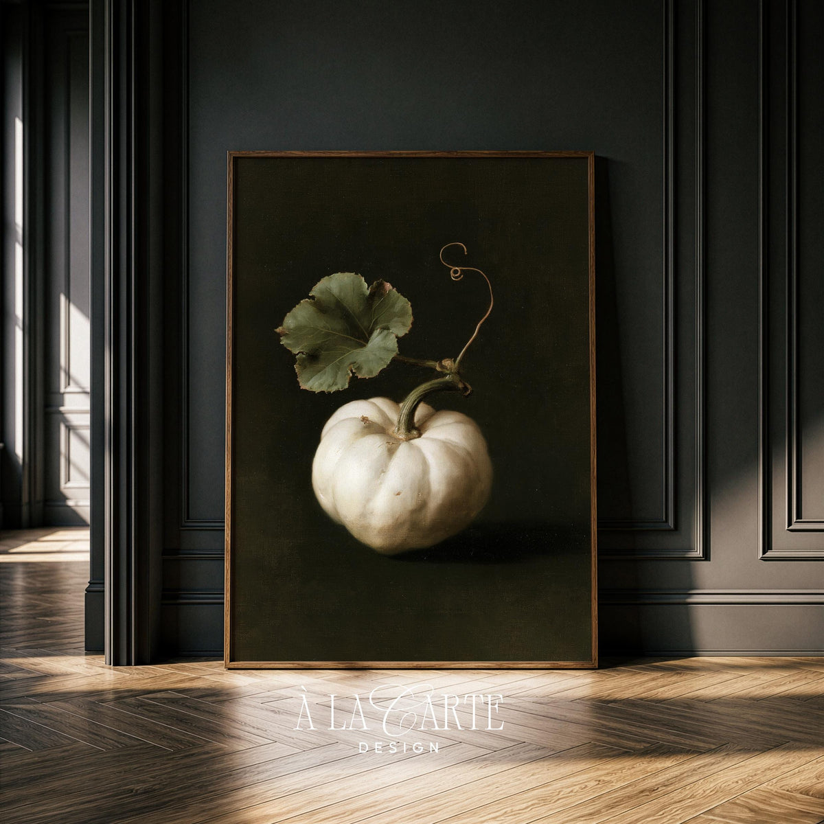 Dark autumn pumpkin poster instant download — old master inspired still life for cultivated home aesthetics