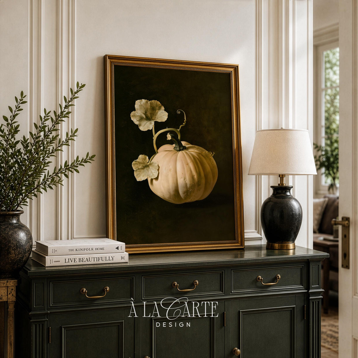Harvest pumpkin printable art for kitchen — vintage-style still life with rich textures and earthy tones