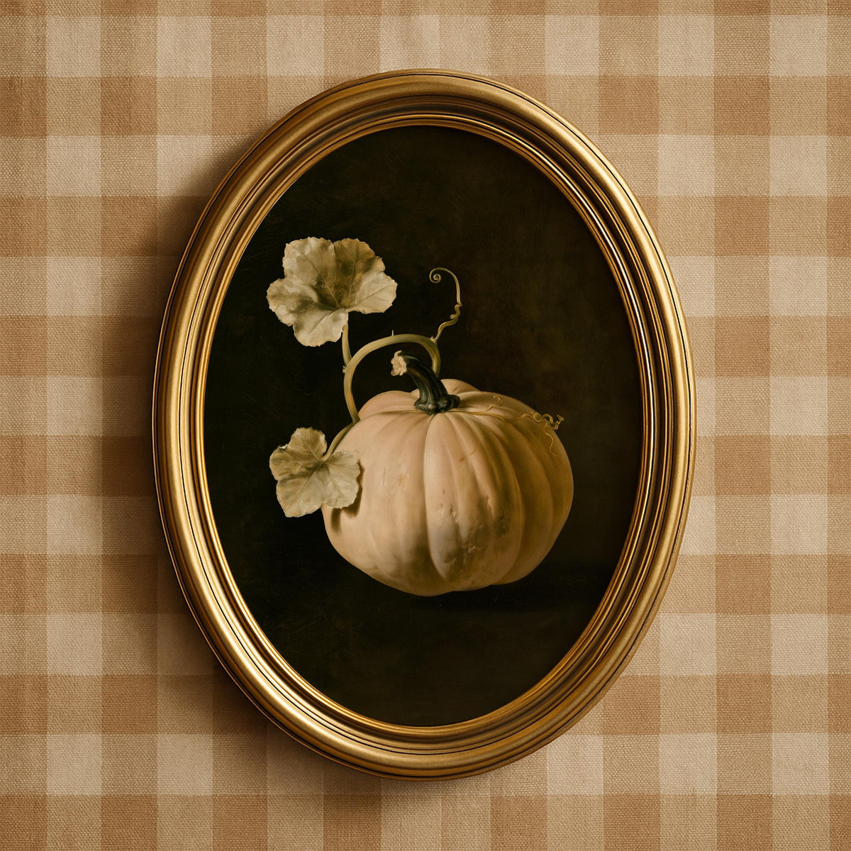 Seasonal pumpkin wall art printable — rustic Thanksgiving painting with aged appearance and textured finish