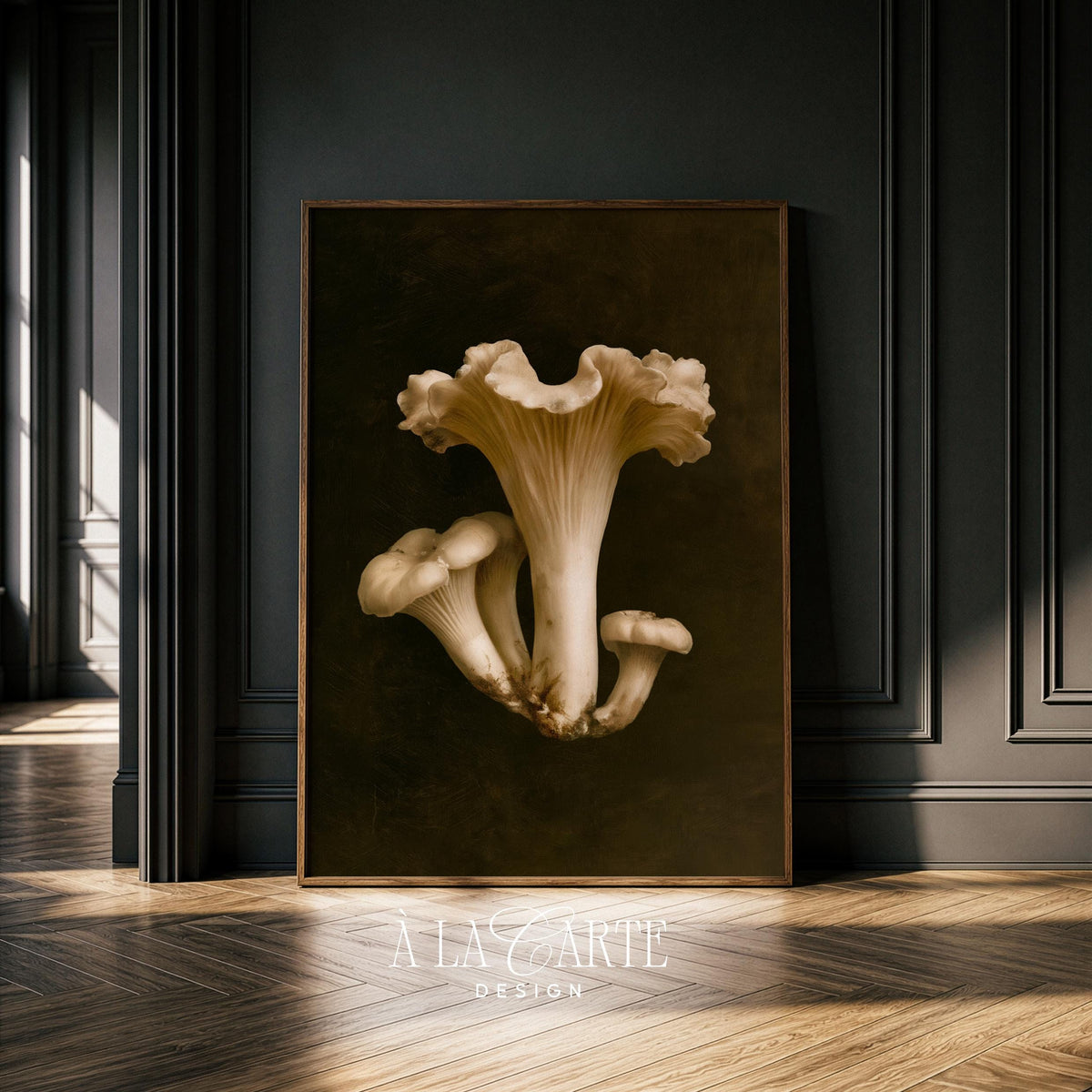 Chanterelle fungus wall print instant download — rich oil painting technique and dark academia vibe