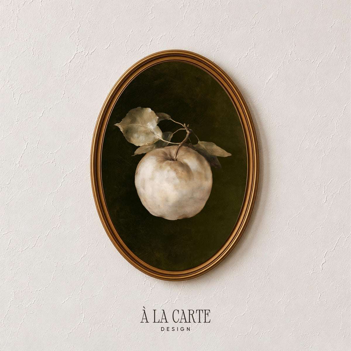 Pale orchard fruit picture instant download wall art — somber classic painting with traditional artistry