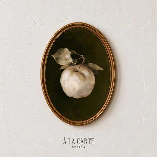 Pale orchard fruit picture instant download wall art — somber classic painting with traditional artistry