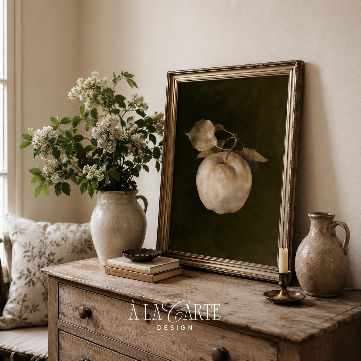 Classic produce artwork digital download — moody farmhouse painting with deep charcoal background