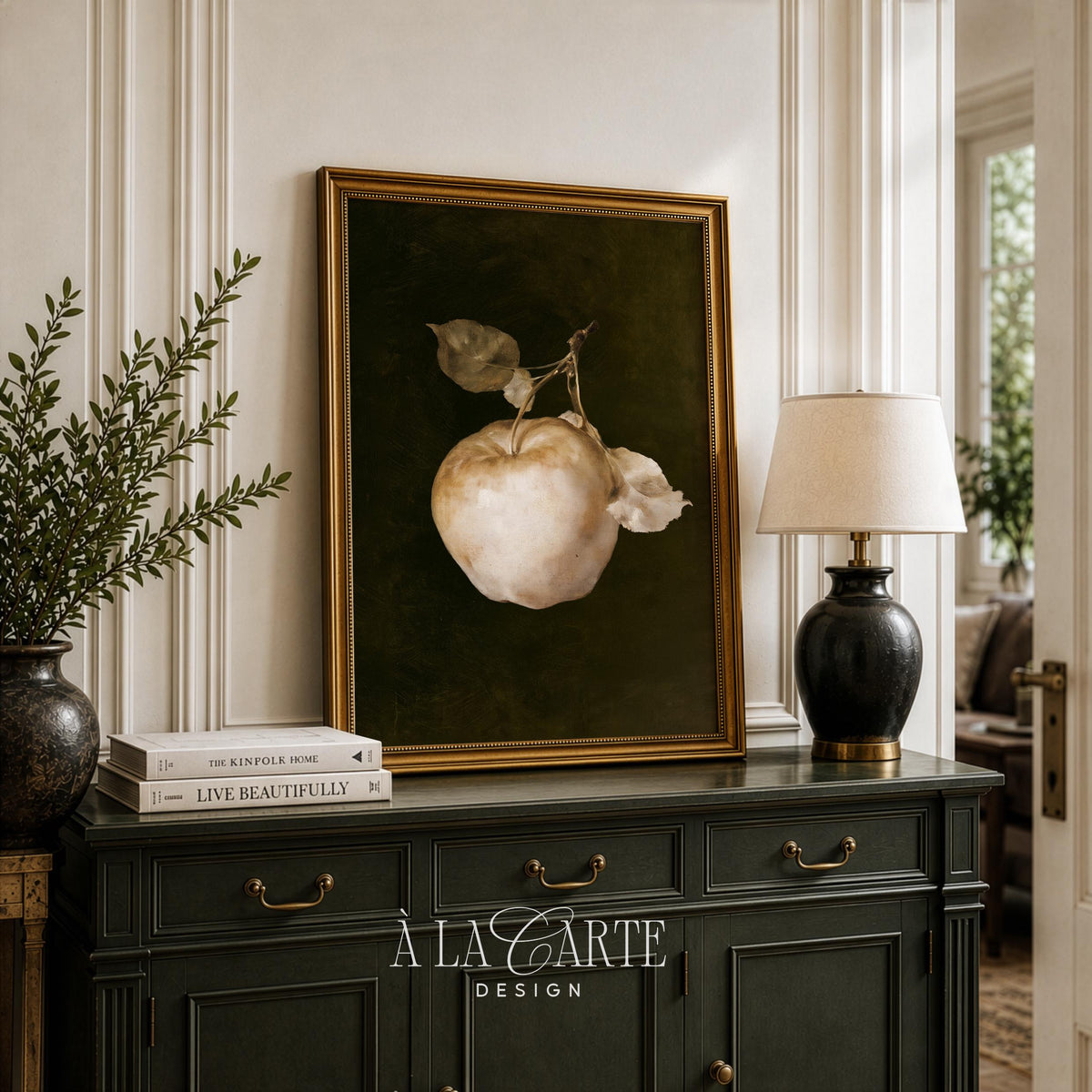 Antique-style apple picture printable art — dark academia inspired fruit painting with vintage feel