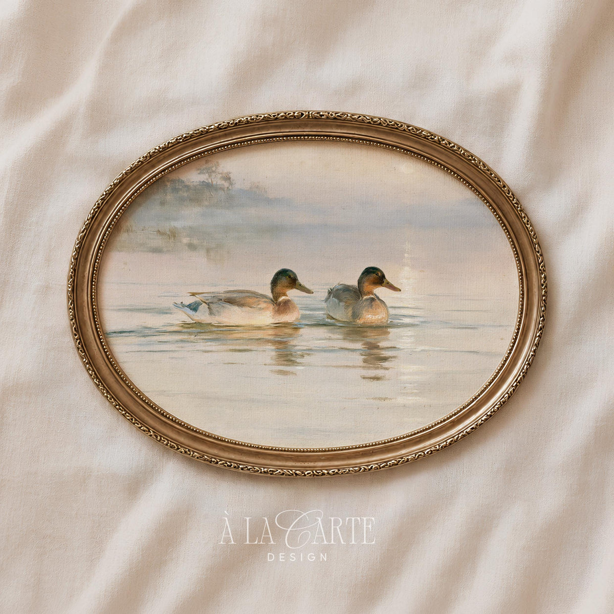 Pastel Ducks Wall Art, Vintage Nursery Decor, Farm Birds Printable, Rustic Farmhouse Print, Light Cottagecore Landscape H69