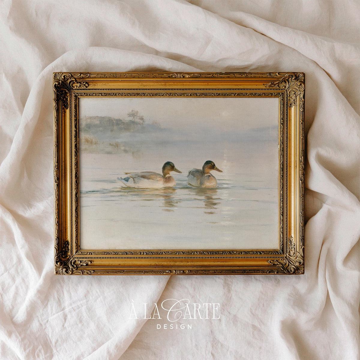 Pastel Ducks Wall Art, Vintage Nursery Decor, Farm Birds Printable, Rustic Farmhouse Print, Light Cottagecore Landscape H69