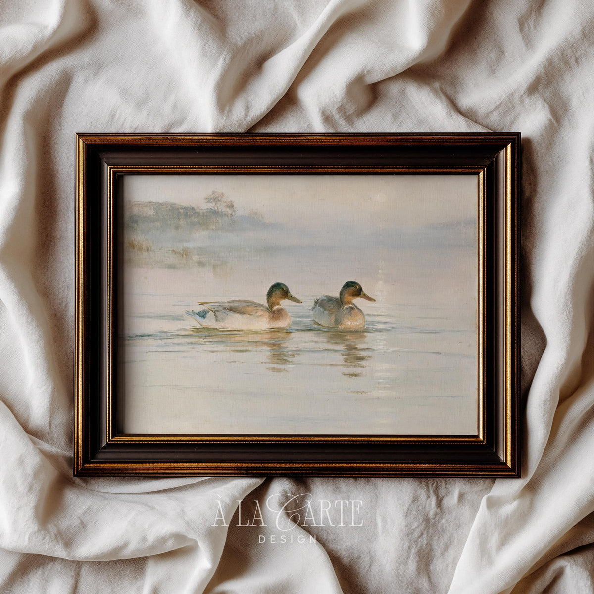 Pastel Ducks Wall Art, Vintage Nursery Decor, Farm Birds Printable, Rustic Farmhouse Print, Light Cottagecore Landscape H69