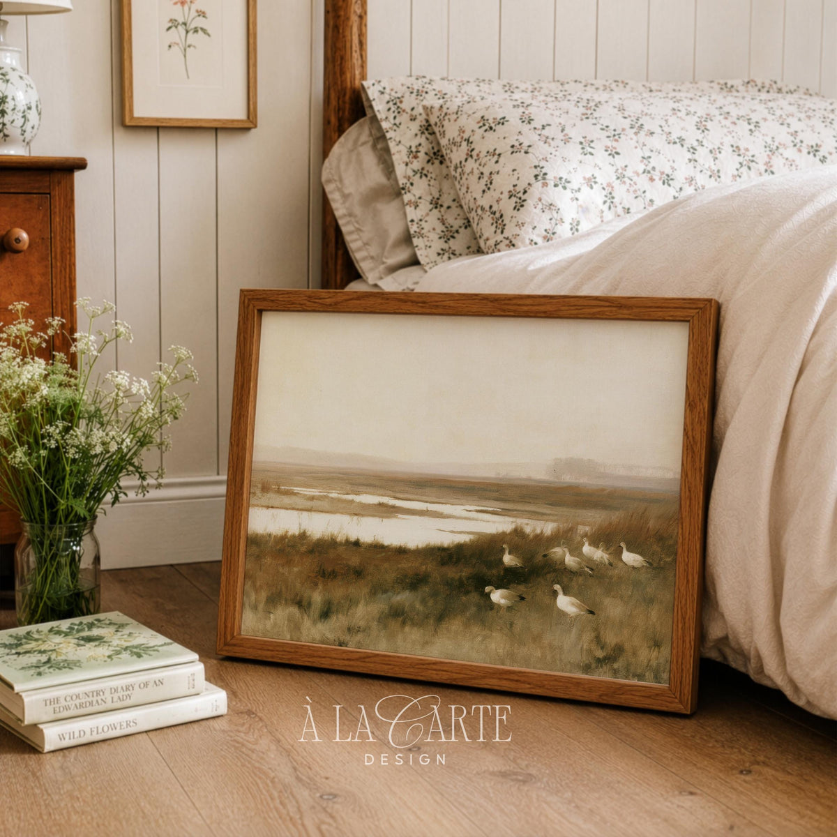 Quiet marshland scene artwork for study — rustic painting aesthetic with reflective water and horizon depth