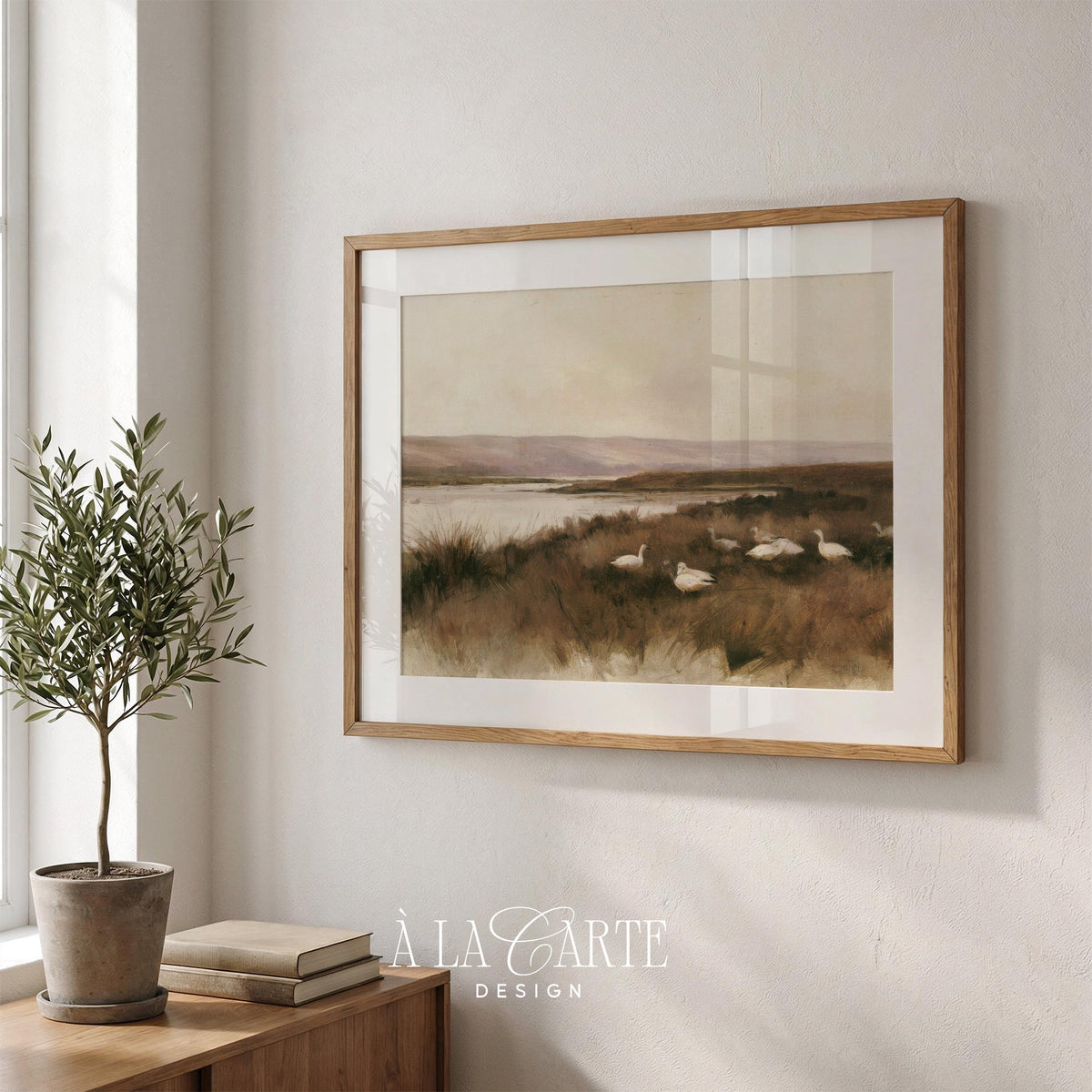 Countryside waterfowl landscape poster printable art for cabin décor — peaceful quiet scene with muted countryside vibes