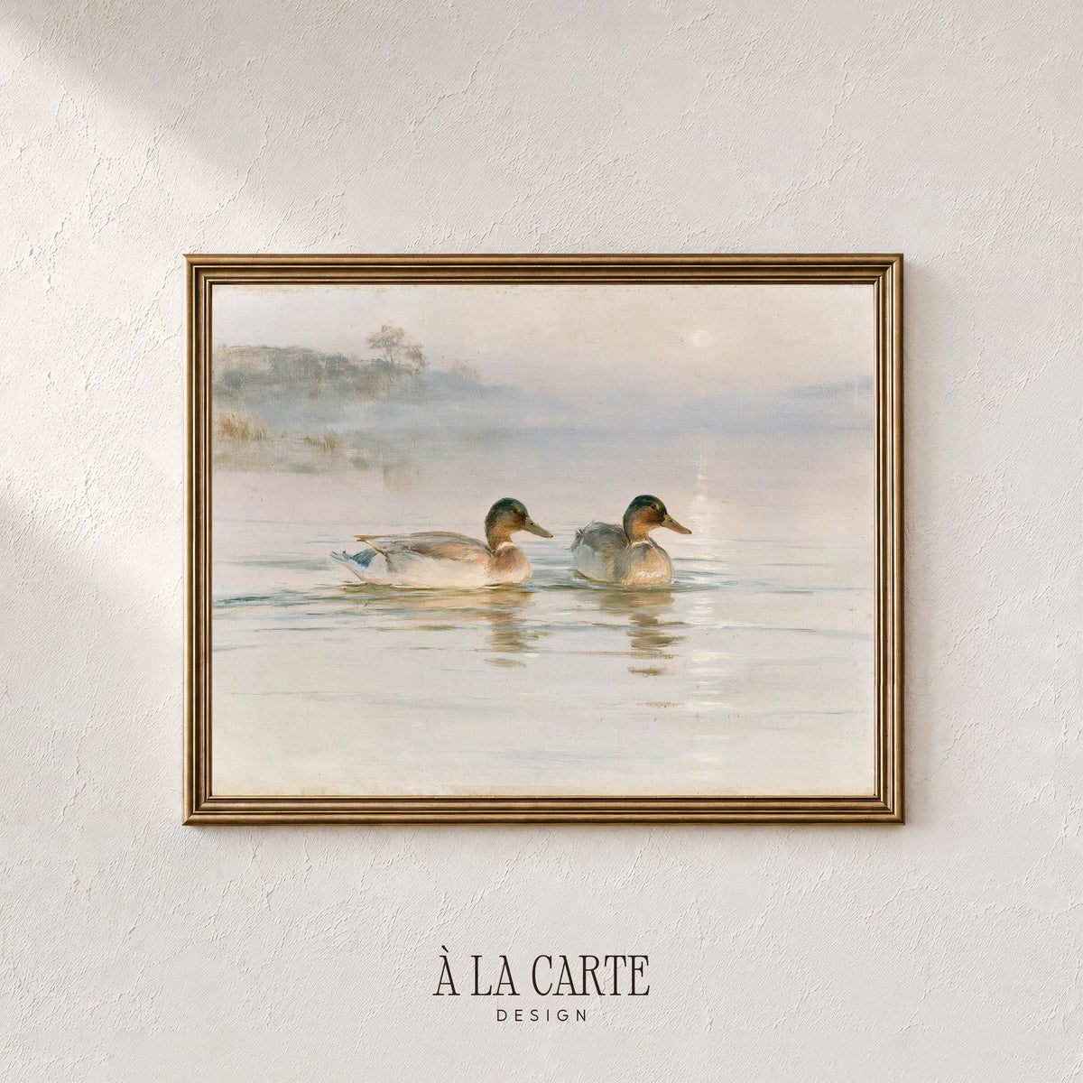 Pastel Ducks Wall Art, Vintage Nursery Decor, Farm Birds Printable, Rustic Farmhouse Print, Light Cottagecore Landscape H69