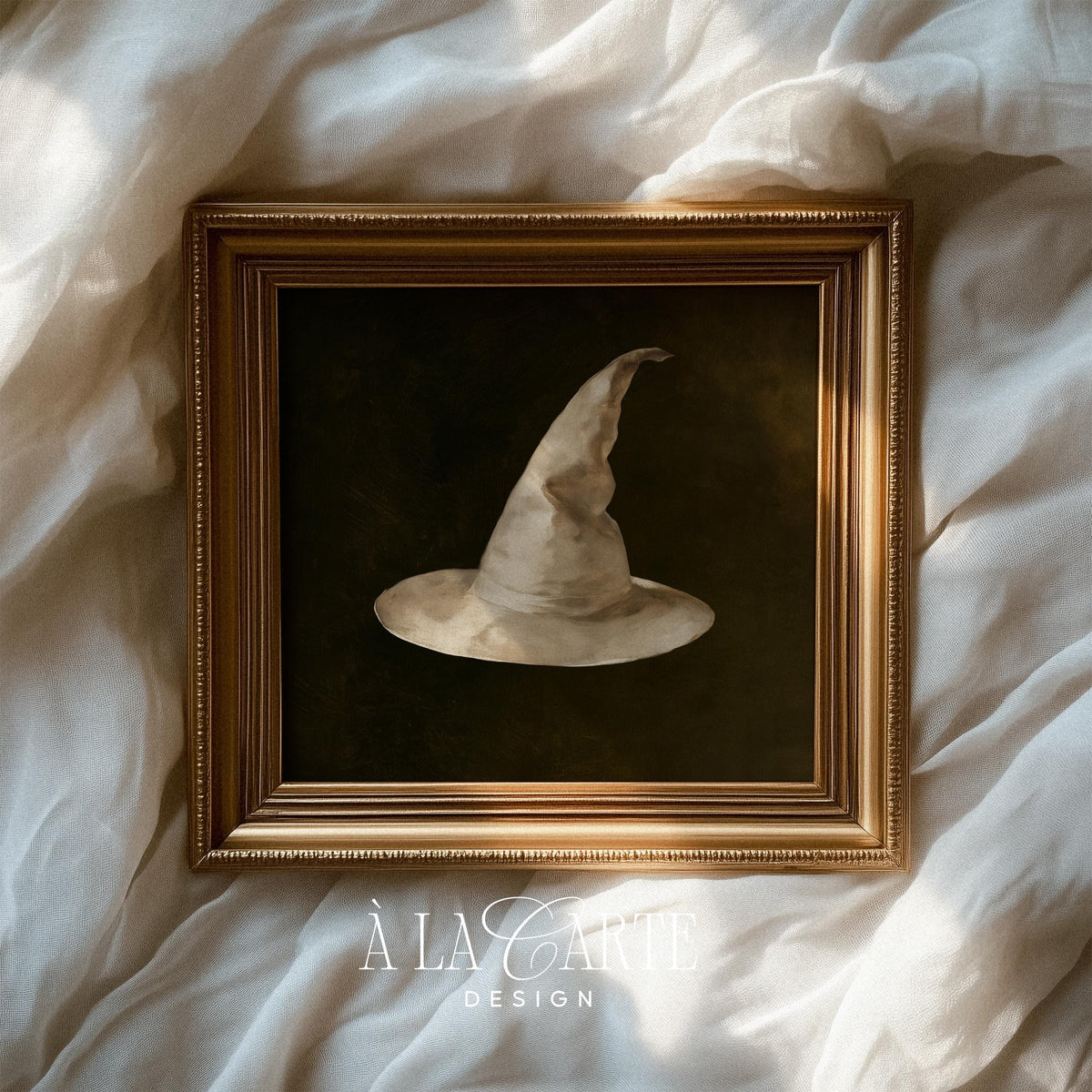 Classic pointed hat poster instant download — refined seasonal wall decor with deep brown backdrop