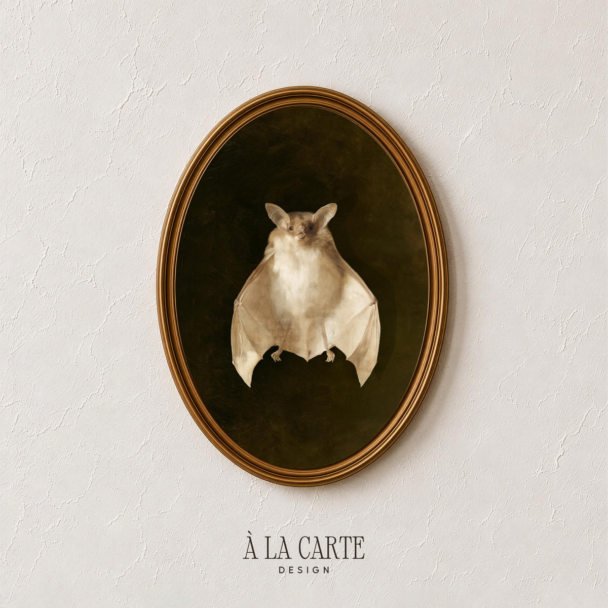 Pale cream bat wings poster for gothic home — vintage specimen-style oil painting with dark academia aesthetic
