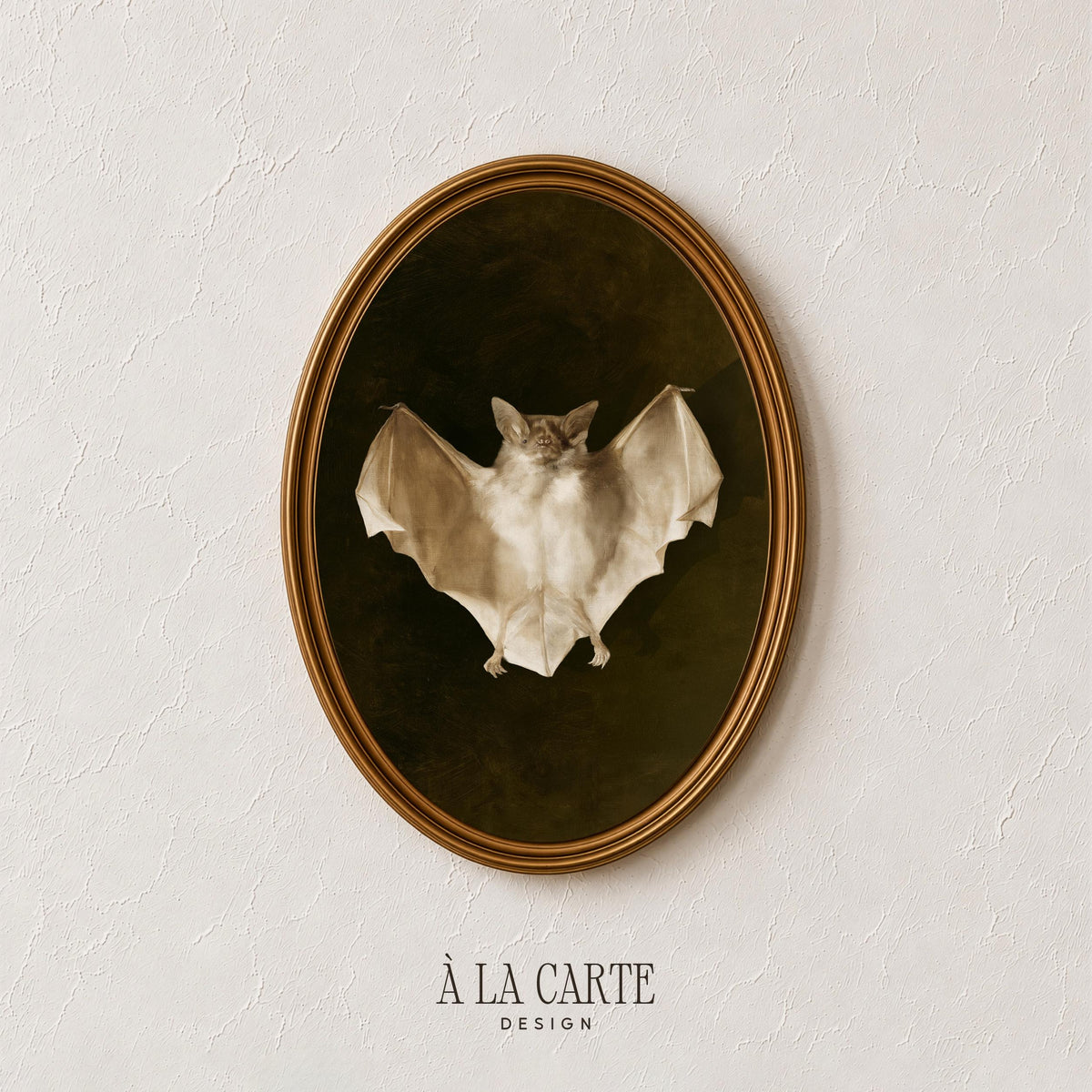 Spooky antique bat picture for Halloween wall — moody vintage artwork with contrasting pale fur and dark backdrop