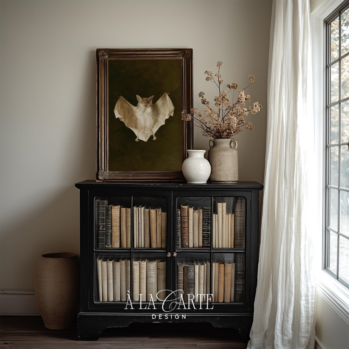 Nocturnal wings digital download for bedroom — moody portrait in vintage naturalist painting style