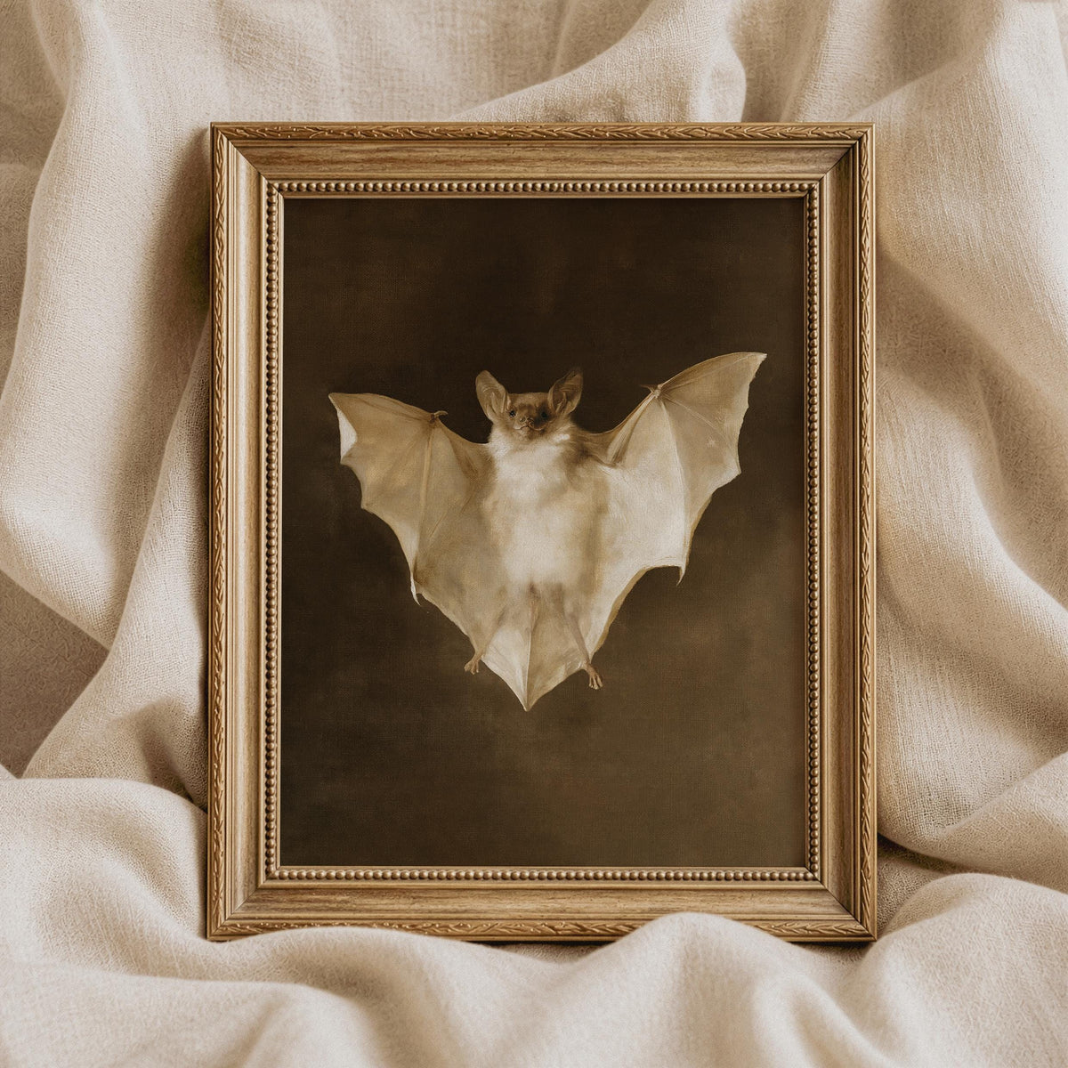 Winged creature digital art printable for study — dark academia-style antique scientific portrait
