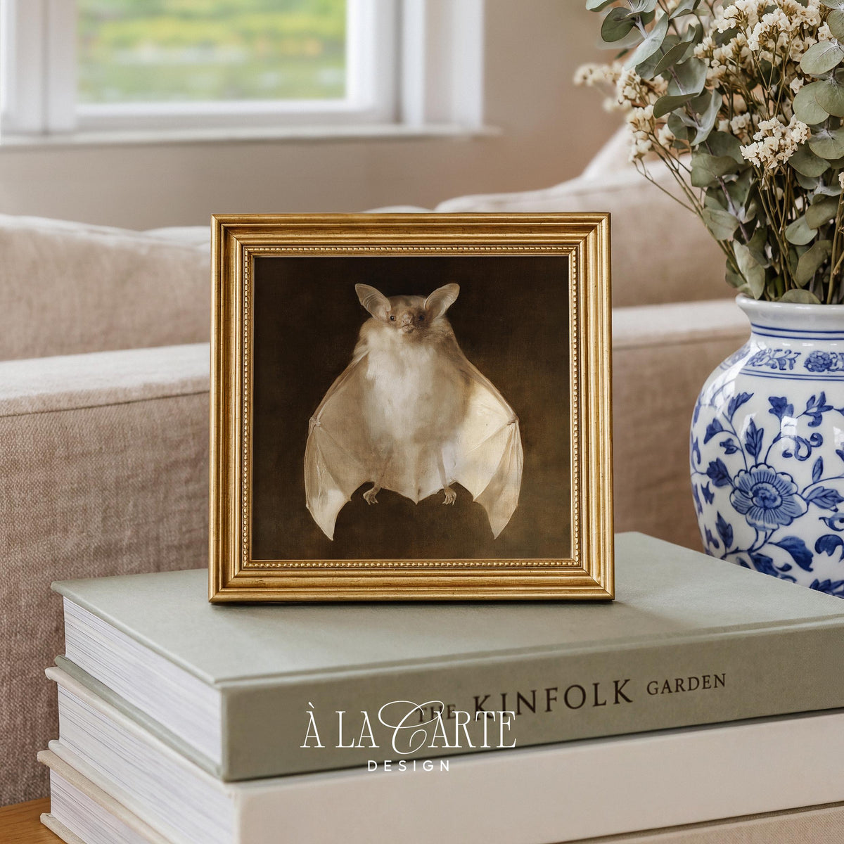 Bat anatomy artwork printable — elegant antique taxidermy study with sophisticated shadow lighting