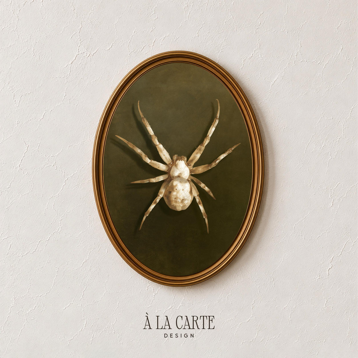Gothic creature painting printable art — pale insect centered on deep green vintage aesthetic