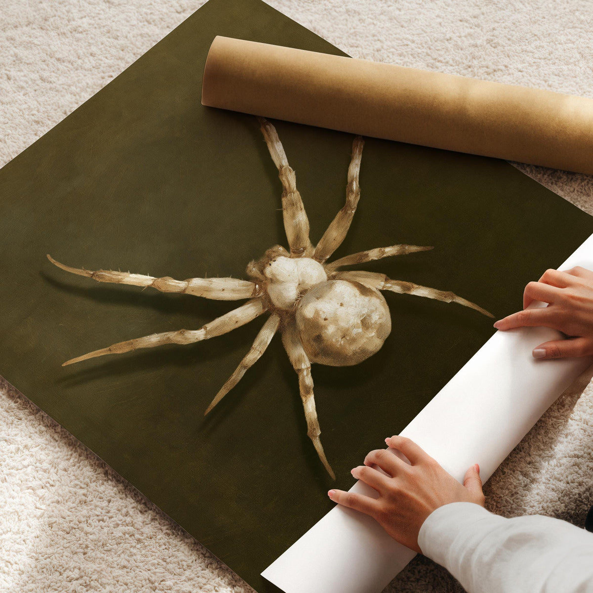 Eight-legged creature printable wall art — ivory and forest-green gothic home artwork instant download