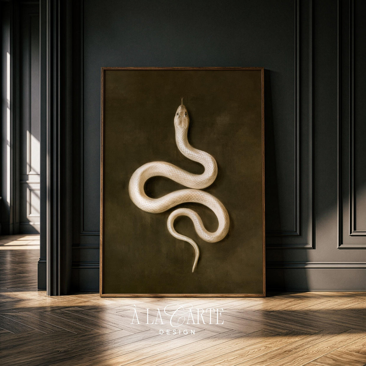 Pale snake oil painting wall art for gallery wall — dark academia aesthetic with soft brushwork