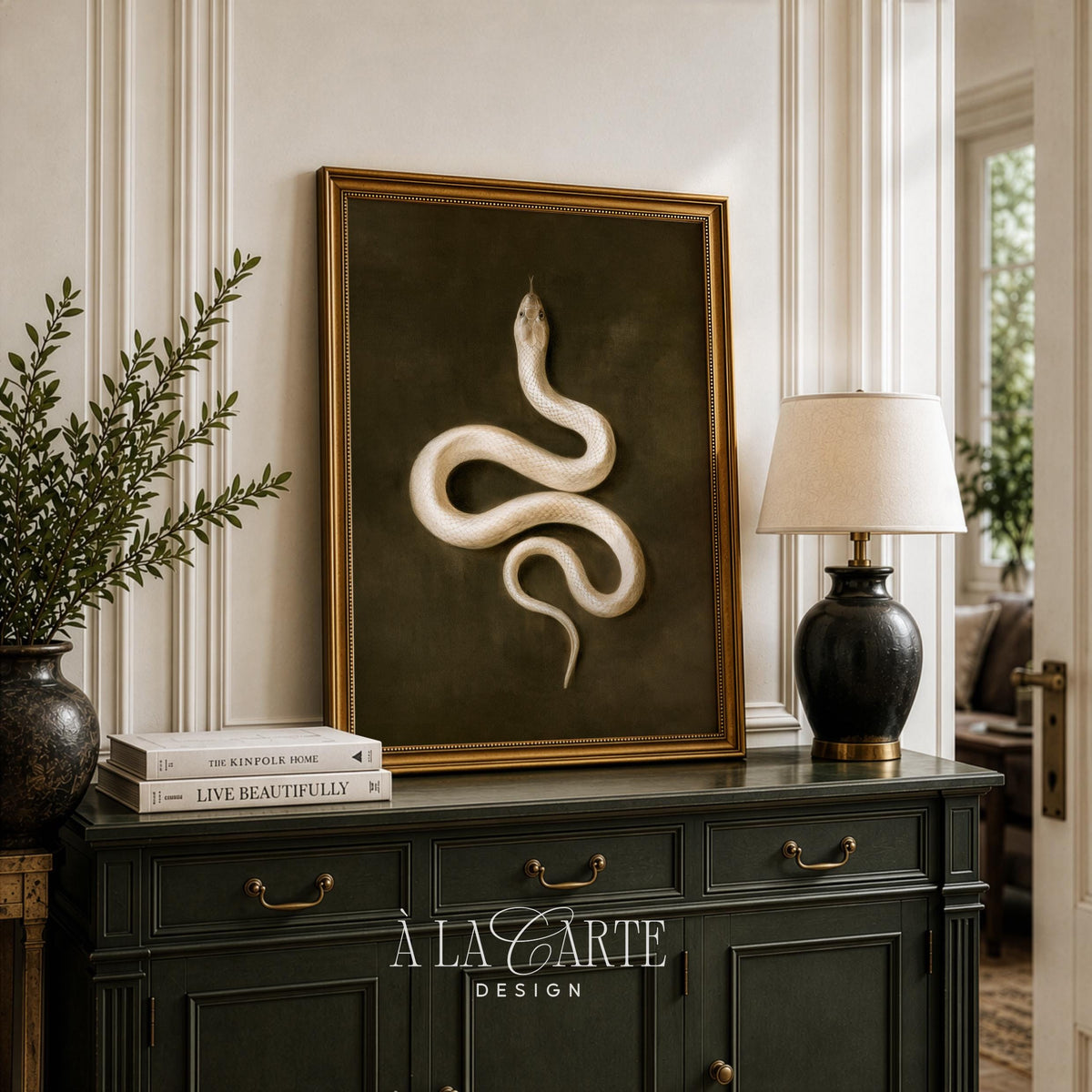 Pale reptile wall art for eclectic gallery displays — dark vintage naturalism with subtle brushstrokes
