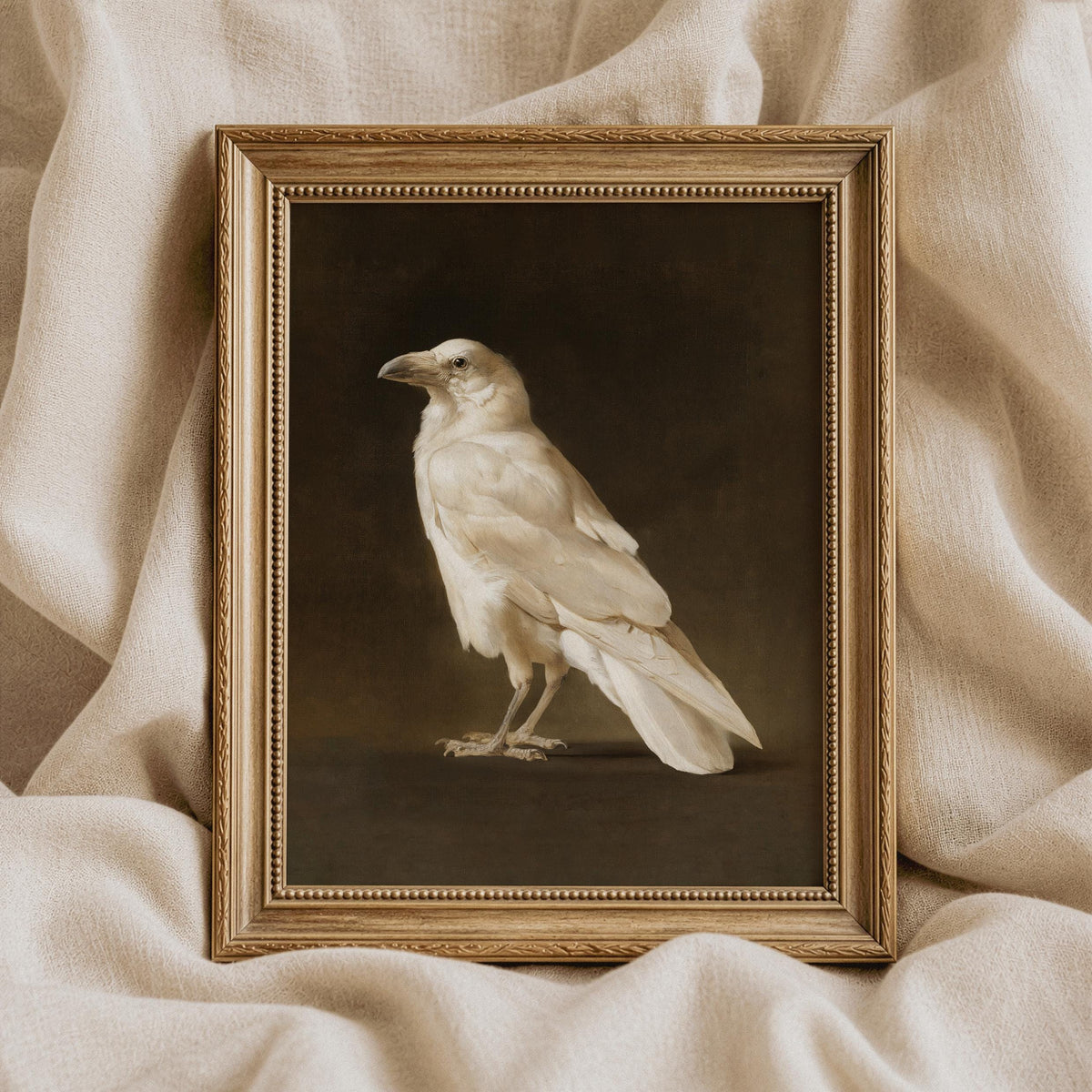Pale crow profile poster for home office — antique naturalist study with gothic elegance and rich brushstrokes