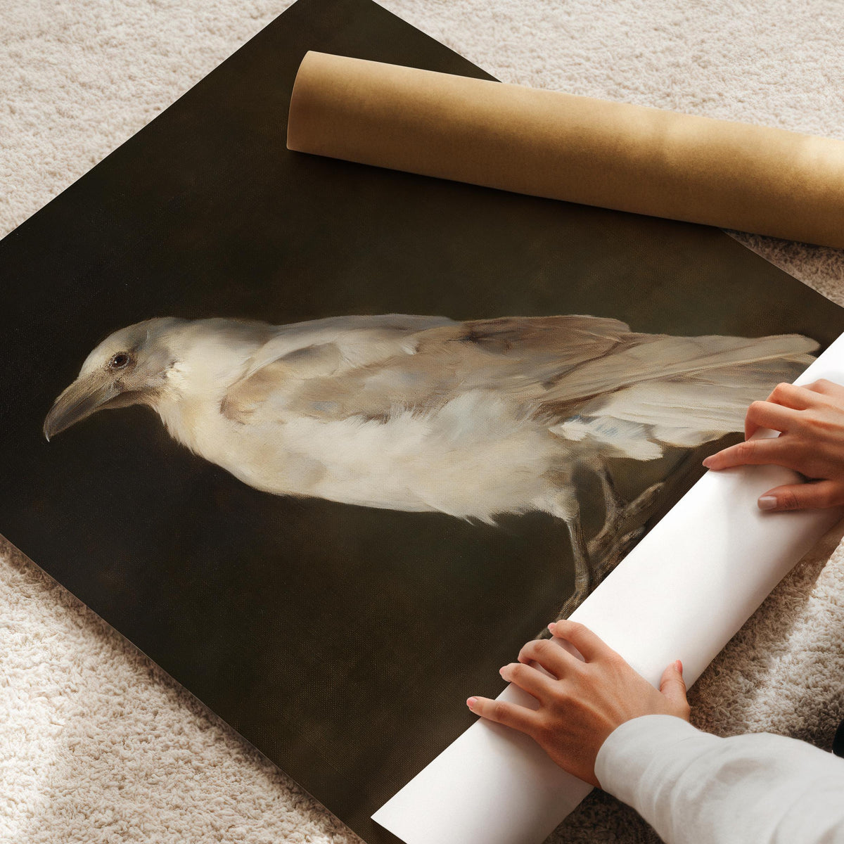 Crow profile gallery wall poster printable — dark academia inspired ornithological art with sophisticated palette