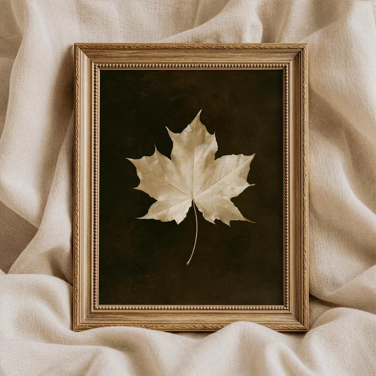 Botanical leaf wall art for farmhouse decor — golden foliage with antique museum-quality aesthetic