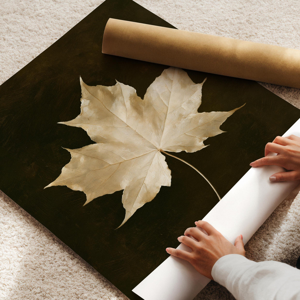 Autumn leaf fine art print for farmhouse wall — old-world naturalist botanical with rich dark tones