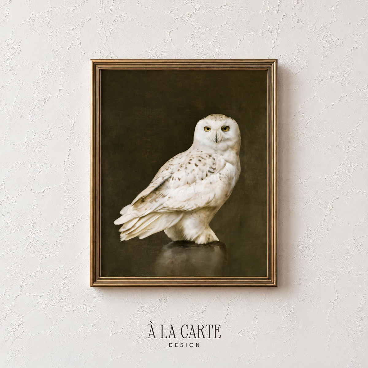Elegant arctic bird artwork for hallway — vintage oil painting style with soft cream feathers