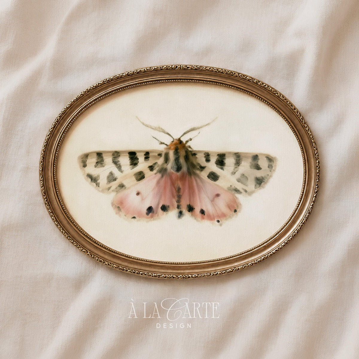 Delicate insect wall painting printable — soft watercolor with black speckled markings on aged cream backdrop