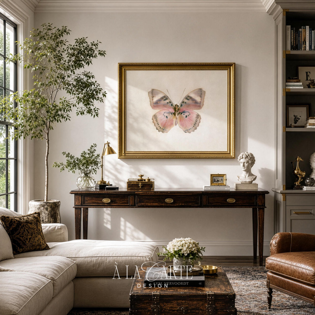 Cottagecore moth digital poster for entryway — faded specimen drawing aesthetic with subtle texture