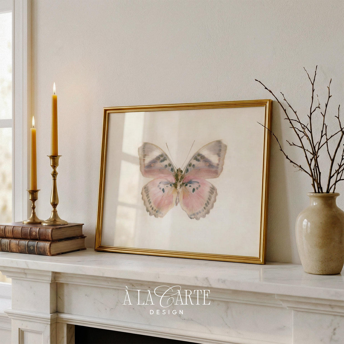 Antique moth wall decor printable featuring delicate spotted patterning and aged cream backdrop