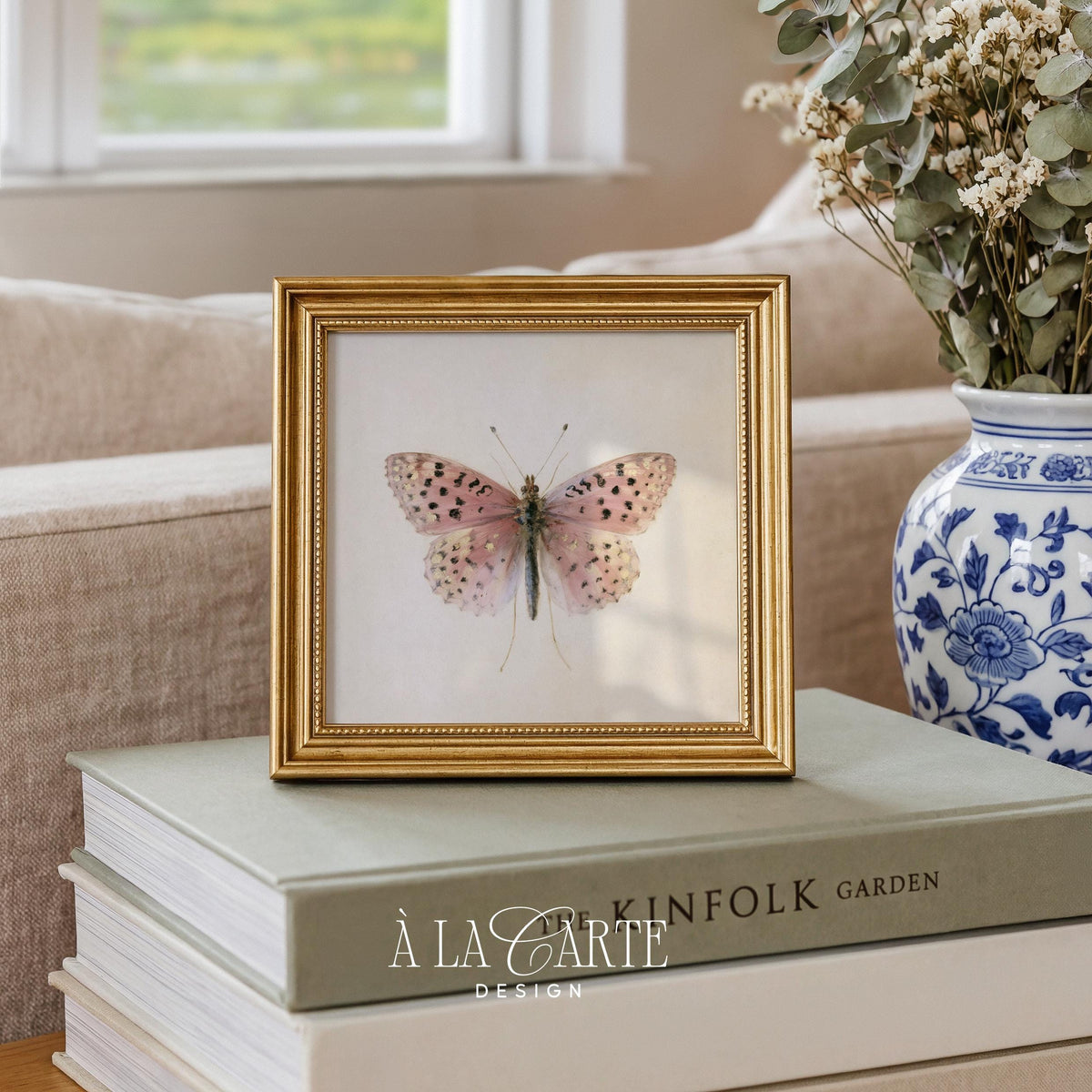 Spotted butterfly wall art featuring delicate antennae on cream background — nature-inspired digital print