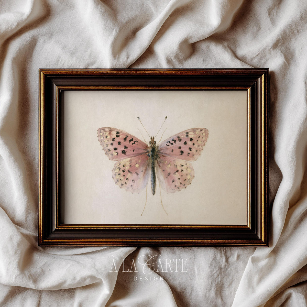 Delicate winged creature digital artwork — cream-toned nature print with aged scientific illustration style