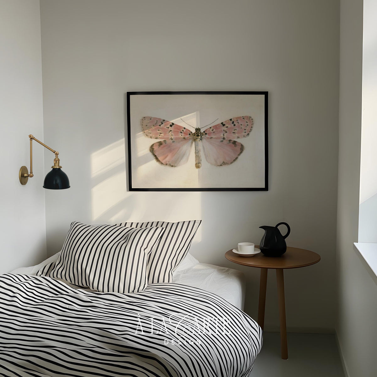 Pastel Butterfly Wall Art, Vintage Pink Moth Painting, Cottagecore Print, Insect Poster, Grandmillennial Art, French Country Decor V270
