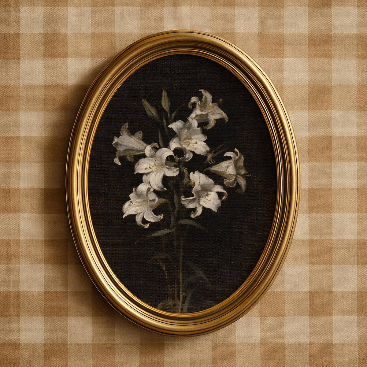 Sophisticated botanical study printable art — moody flower picture inspired by classical still-life traditions