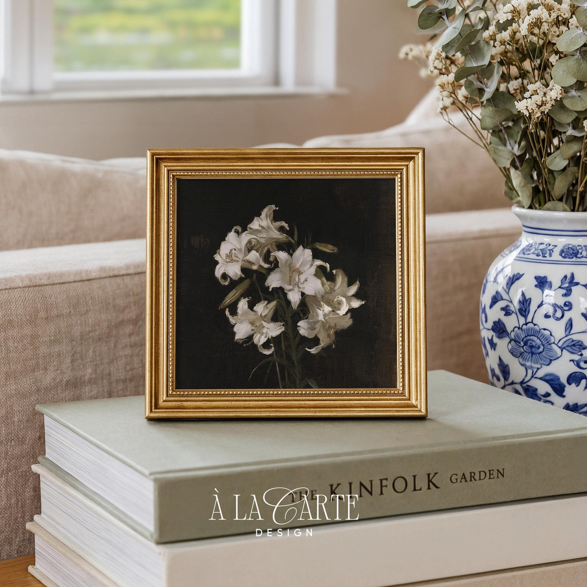 Elegant pale lily wall picture printable art — dramatic dark academia mood with timeless quality