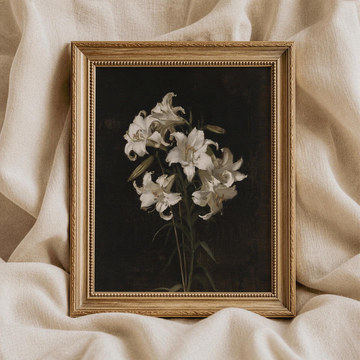 Antique floral digital download — moody vintage-inspired painting with rich tonal contrast and depth