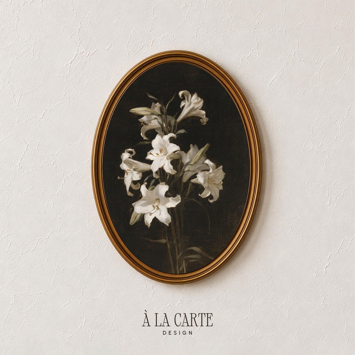 Floral still life wall art for living room — luminous petals with deep atmospheric vintage mood