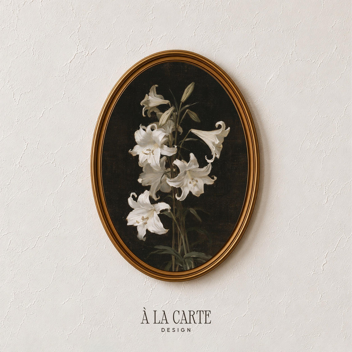 Botanical illustration poster for dark academia spaces — pale flowers with textured vintage appeal