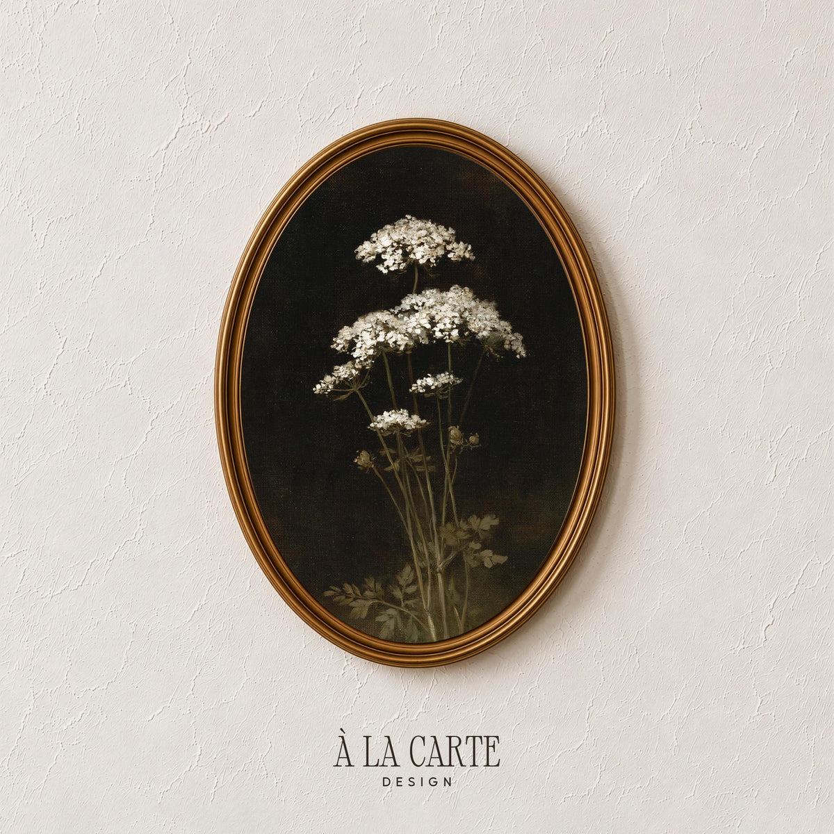 Delicate white blossom artwork poster for parlor — dark academia inspired with soft florals and rich, atmospheric vintage aesthetic
